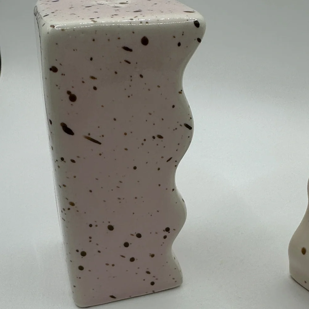 Unique Pink and White Ceramic Wave Salt and Pepper Shakers